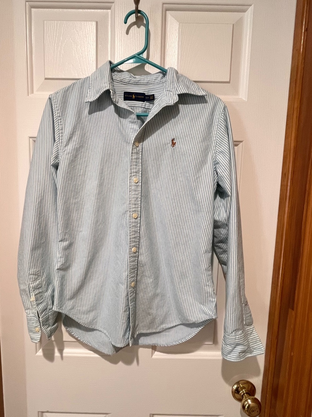 POLO Ralph Lauren Button Down Shirt Blue & White Stripes Size Small EUC
